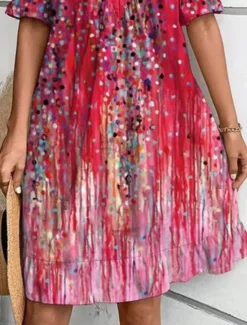 New Women's Mini Dress Casual Dress Stylish Casual Vacation Daily Regular Fit Floral Short Sleeve V Neck Red Brown Green Light Blue Summer Women Floral Dresses|Spring Dresses