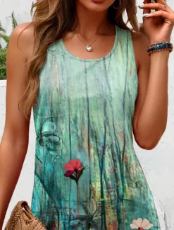 Women's Mini Dress Casual Dress Sundress A Line Dress Off The Shoulder Dress Vacation Casual Boho Party Holiday Regular Fit Ombre Floral Graphic Sleeveless U Neck Summer Women Vacation Dresses