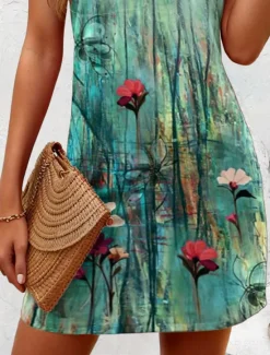 Women's Mini Dress Casual Dress Sundress A Line Dress Off The Shoulder Dress Vacation Casual Boho Party Holiday Regular Fit Ombre Floral Graphic Sleeveless U Neck Summer Women Vacation Dresses