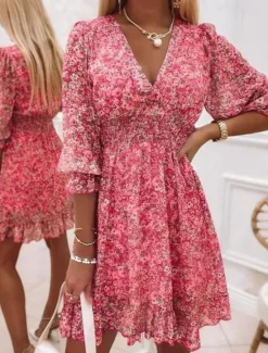 New Women's Mini Dress Casual Dress Floral Dress Boho Dress Stylish Classic Modern Vacation Daily Date Regular Fit Floral Print Half Sleeve V Neck Pink Blue Green Summer Spring Women Floral Dresses|Spring Dresses