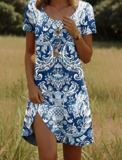 Women's Mini Dress Casual Dress Casual Daily Regular Fit Floral Graphic Short Sleeve Crew Neck Summer Women T Shirt Dresses
