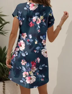 Best Women's Mini Dress Casual Dress T Shirt Dress Tee Dress Sundress A Line Dress Vacation Casual Boho Beach Regular Fit Floral Graphic Short Sleeve V Neck Red Blue Purple Brown Summer Spring Women Vacation Dresses