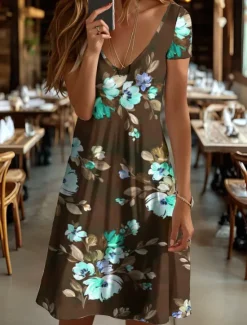 Best Women's Mini Dress Casual Dress T Shirt Dress Tee Dress Sundress A Line Dress Vacation Casual Boho Beach Regular Fit Floral Graphic Short Sleeve V Neck Red Blue Purple Brown Summer Spring Women Vacation Dresses
