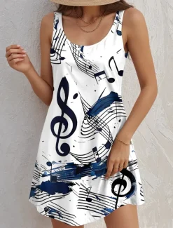 Sale Women's Mini Dress Casual Dress Petite Dress Sundress Summer Dress Casual Vacation Daily Holiday Regular Fit Graphic Sleeveless Crew Neck Summer Women Sundresses