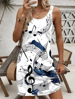 Sale Women's Mini Dress Casual Dress Petite Dress Sundress Summer Dress Casual Vacation Daily Holiday Regular Fit Graphic Sleeveless Crew Neck Summer Women Sundresses