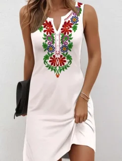 Outlet Women's Mini Dress Casual Dress Petite Dress Sundress Summer Dress Bohemia Vacation Vintage Vacation Daily Holiday Regular Fit Floral Graphic Bohemian Sleeveless V Neck Black White Summer Women T Shirt Dresses