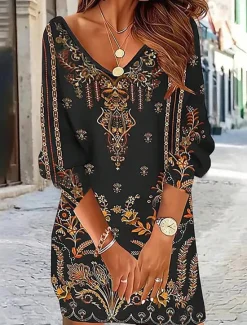 Discount Women's Mini Dress Casual Dress Winter Dress Semi Formal Dress Mini Dress Petite Dress Casual Daily Cocktail Party Regular Fit Floral V Neck Fall Winter Women Cocktail Dress