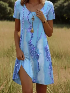 Women's Mini Dress Casual Dress Petite Dress T Shirt Dress Tee Dress Sundress Casual Vacation Casual Daily Regular Fit Ombre Abstract Marble Short Sleeve Crew Neck Yellow Pink Dusty Rose Women T Shirt Dresses