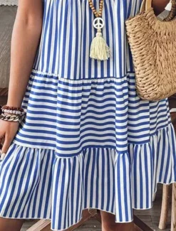 New Women's Mini Dress Casual Dress Petite Dress Sundress Summer Dress Casual Vacation Daily Holiday Regular Fit Stripe Sleeveless Crew Neck Summer Women Sundresses