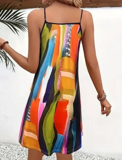 Women's Mini Dress Casual Dress Tank Dress Casual Vacation Daily Regular Fit Color Block Sleeveless Notched Neck Summer Women Sundresses
