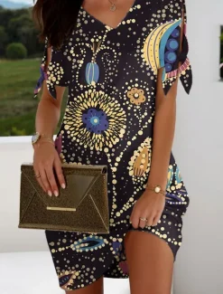 Clearance Women's Mini Dress Casual Dress T Shirt Dress Tee Dress Sundress A Line Dress Elegant Vintage Stylish Regular Fit Floral Graphic Short Sleeve V Neck Black Pink Light Brown Summer Women T Shirt Dresses