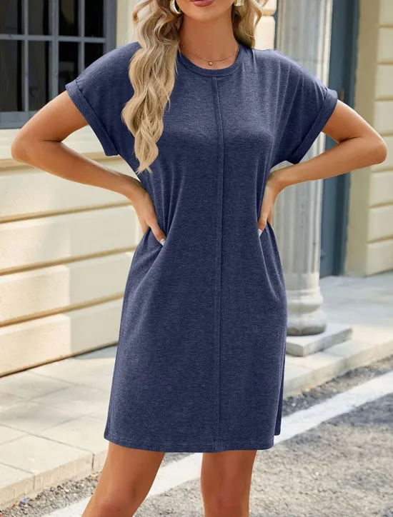 Sale Women's Mini Dress Casual Dress A Line Dress Basic Casual Vacation Casual Daily Regular Fit Plain Short Sleeve Crew Neck Wine Green Dark Blue Gray Summer Spring Women T Shirt Dresses
