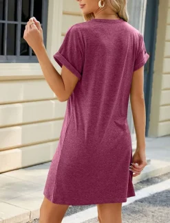 Sale Women's Mini Dress Casual Dress A Line Dress Basic Casual Vacation Casual Daily Regular Fit Plain Short Sleeve Crew Neck Wine Green Dark Blue Gray Summer Spring Women T Shirt Dresses
