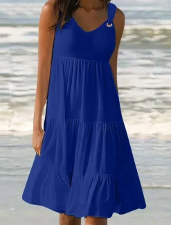 Outlet Women's Mini Dress Casual Dress Slip Dress Stylish Basic Casual Vacation Daily Regular Fit Plain Sleeveless V Neck Black White Yellow Pink Summer Spring Women Sundresses