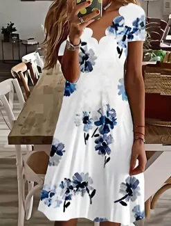 Online Women's Mini Dress Casual Dress Petite Dress Sundress Shift Dress Vacation Casual Outdoor Vacation Daily Regular Fit Floral Short Sleeve Sweetheart White Navy Blue Blue Summer Spring Women Casual Dress|Spring Dresses
