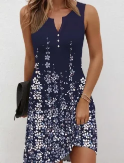 Best Women's Mini Dress Casual Dress Petite Dress Sundress Summer Dress Bohemia Vacation Vintage Vacation Daily Holiday Regular Fit Floral Graphic Bohemian Sleeveless V Neck Red Blue Summer Women T Shirt Dresses
