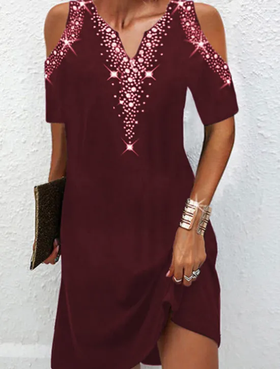 Clearance Women's Mini Dress Casual Dress Shift Dress Basic Vacation Daily Going out Regular Fit Print Dot Short Sleeve V Neck Black Wine Dark Blue Gray Summer Spring Women Cocktail Dress