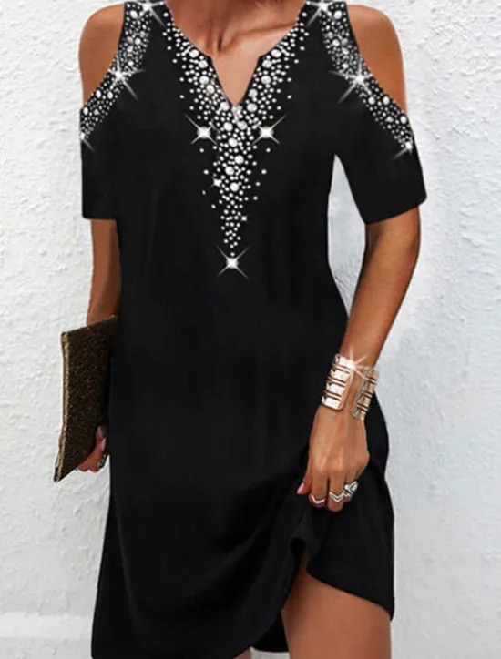 Clearance Women's Mini Dress Casual Dress Shift Dress Basic Vacation Daily Going out Regular Fit Print Dot Short Sleeve V Neck Black Wine Dark Blue Gray Summer Spring Women Cocktail Dress