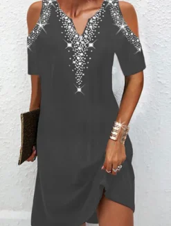 Clearance Women's Mini Dress Casual Dress Shift Dress Basic Vacation Daily Going out Regular Fit Print Dot Short Sleeve V Neck Black Wine Dark Blue Gray Summer Spring Women Cocktail Dress