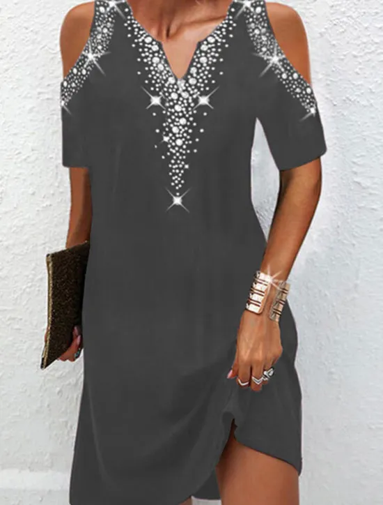 Clearance Women's Mini Dress Casual Dress Shift Dress Basic Vacation Daily Going out Regular Fit Print Dot Short Sleeve V Neck Black Wine Dark Blue Gray Summer Spring Women Cocktail Dress