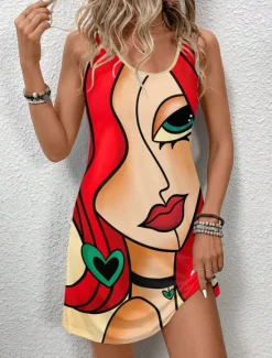 Sale Women's Mini Dress Casual Dress Petite Dress Sundress Summer Dress Casual Vacation Daily Holiday Regular Fit Abstract Sleeveless Crew Neck Summer Women Sundresses
