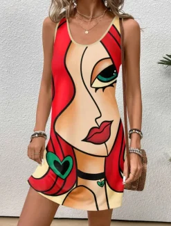 Sale Women's Mini Dress Casual Dress Petite Dress Sundress Summer Dress Casual Vacation Daily Holiday Regular Fit Abstract Sleeveless Crew Neck Summer Women Sundresses