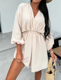 Best Women's Mini Dress Casual Dress A Line Dress Elegant Stylish Casual Vacation Daily Regular Fit Plain Long Sleeve V Neck Black White Red Khaki Spring Fall Women White Dresses