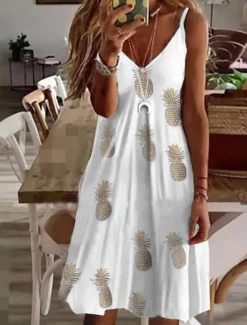 Best Women's Mini Dress Casual Dress Petite Dress Sundress Summer Dress Basic Sexy Casual Vacation Daily Holiday Regular Fit Heart LOVE Fruit Sleeveless V Neck Spaghetti Strap pineapple Flowers Women Sundresses