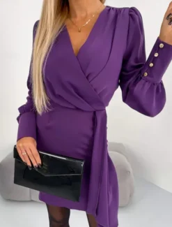 Women's Mini Dress Casual Dress Bodycon Stylish Sexy Casual Vacation Work Daily Regular Fit Plain 3/4 Length Sleeve V Neck Black Purple Summer Spring Women Work Dresses