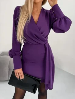 Women's Mini Dress Casual Dress Bodycon Stylish Sexy Casual Vacation Work Daily Regular Fit Plain 3/4 Length Sleeve V Neck Black Purple Summer Spring Women Work Dresses