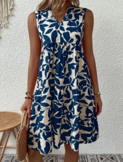Sale Women's Mini Dress Casual Dress Tank Dress Stylish Casual Vacation Daily Regular Fit Leaf Sleeveless Notched Neck Black Navy Blue Orange Green Summer Women Spring Dresses|T Shirt Dresses