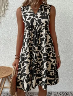 Sale Women's Mini Dress Casual Dress Tank Dress Stylish Casual Vacation Daily Regular Fit Leaf Sleeveless Notched Neck Black Navy Blue Orange Green Summer Women Spring Dresses|T Shirt Dresses