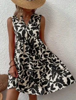 Sale Women's Mini Dress Casual Dress Tank Dress Stylish Casual Vacation Daily Regular Fit Leaf Sleeveless Notched Neck Black Navy Blue Orange Green Summer Women Spring Dresses|T Shirt Dresses