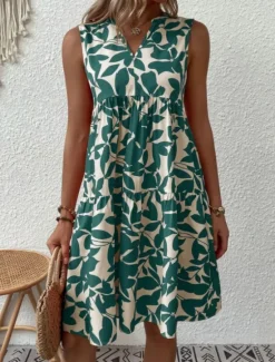 Sale Women's Mini Dress Casual Dress Tank Dress Stylish Casual Vacation Daily Regular Fit Leaf Sleeveless Notched Neck Black Navy Blue Orange Green Summer Women Spring Dresses|T Shirt Dresses
