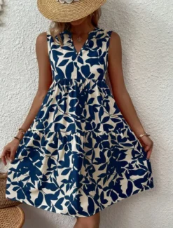 Sale Women's Mini Dress Casual Dress Tank Dress Stylish Casual Vacation Daily Regular Fit Leaf Sleeveless Notched Neck Black Navy Blue Orange Green Summer Women Spring Dresses|T Shirt Dresses