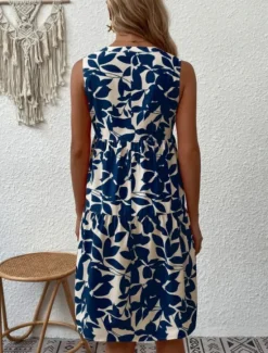 Sale Women's Mini Dress Casual Dress Tank Dress Stylish Casual Vacation Daily Regular Fit Leaf Sleeveless Notched Neck Black Navy Blue Orange Green Summer Women Spring Dresses|T Shirt Dresses