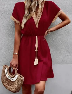 Sale Women's Mini Dress Casual Dress A Line Dress Stylish Basic Casual Vacation Daily Regular Fit Plain Short Sleeve V Neck Blue Summer Spring Women Casual Dress