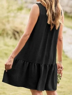 Hot Women's Mini Dress Casual Dress Tank Dress Basic Casual Vacation Daily Regular Fit Plain Sleeveless Notched Neck Black Pink Navy Blue Green Summer Women Work Dresses