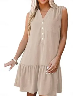 Hot Women's Mini Dress Casual Dress Tank Dress Basic Casual Vacation Daily Regular Fit Plain Sleeveless Notched Neck Black Pink Navy Blue Green Summer Women Work Dresses