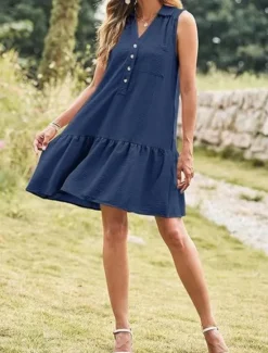 Hot Women's Mini Dress Casual Dress Tank Dress Basic Casual Vacation Daily Regular Fit Plain Sleeveless Notched Neck Black Pink Navy Blue Green Summer Women Work Dresses