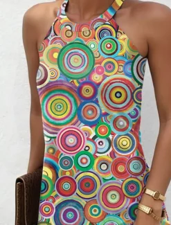 New Women's Mini Dress Casual Dress Sundress Summer Dress Vacation Casual Daily Regular Fit Graphic Polka Dot Sleeveless Halter Neck Summer Women Sundresses