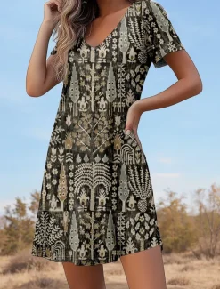 Clearance Women's Mini Dress Casual Dress Elegant Vintage Vacation Daily Regular Fit Ditsy Floral Short Sleeve Crew Neck Summer Spring Women T Shirt Dresses