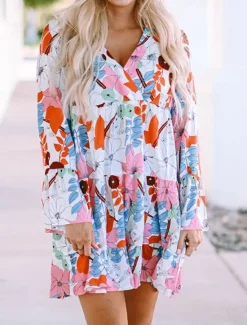 New Women's Mini Dress Casual Dress Floral Dress Summer Dress Stylish Casual Vacation Daily Date Regular Fit Floral Long Sleeve V Neck Summer Women Spring Dresses|Floral Dresses