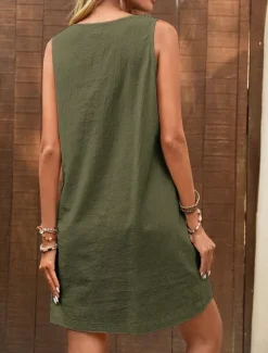 Clearance Women's Mini Dress Casual Dress Cotton Linen Dress Tank Dress Basic Casual Vacation Daily Regular Fit Plain Sleeveless U Neck Army Green Beige Summer Spring Women Dresses