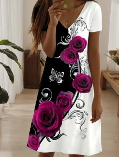 Sale Women's Mini Dress Casual Dress Elegant Tropical Hawaiian Daily Regular Fit Floral Short Sleeve Crew Neck Pearl Black Blue Summer Women T Shirt Dresses