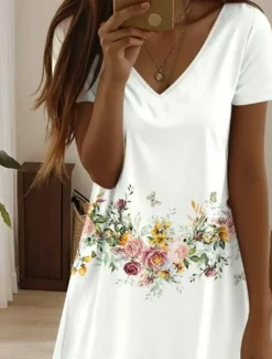 Sale Women's Mini Dress Casual Dress Elegant Tropical Hawaiian Daily Regular Fit Floral Short Sleeve Crew Neck Pearl Black Pink Blue Summer Women Spring Dresses|T Shirt Dresses