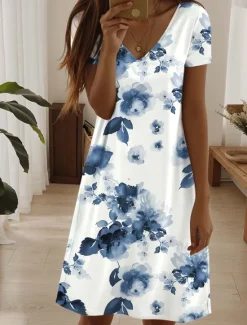 Sale Women's Mini Dress Casual Dress Elegant Tropical Hawaiian Daily Regular Fit Floral Short Sleeve Crew Neck Pearl Black Pink Blue Summer Women Spring Dresses|T Shirt Dresses
