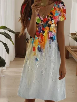 Sale Women's Mini Dress Casual Dress Elegant Tropical Hawaiian Daily Regular Fit Floral Short Sleeve Crew Neck Pearl Black Pink Blue Summer Women Spring Dresses|T Shirt Dresses