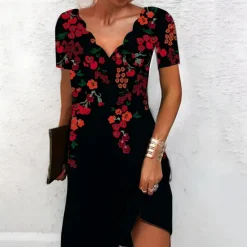 New Women's Mini Dress Casual Dress Petite Dress Sundress Shift Dress Fashion Stylish Basic Vacation Daily Date Regular Fit Floral Short Sleeve Sweetheart Black And White Black White Red Women Casual Dress
