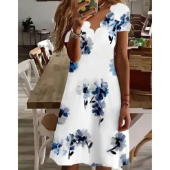 New Women's Mini Dress Casual Dress Petite Dress Sundress Shift Dress Fashion Stylish Basic Vacation Daily Date Regular Fit Floral Short Sleeve Sweetheart Black And White Black White Red Women Casual Dress
